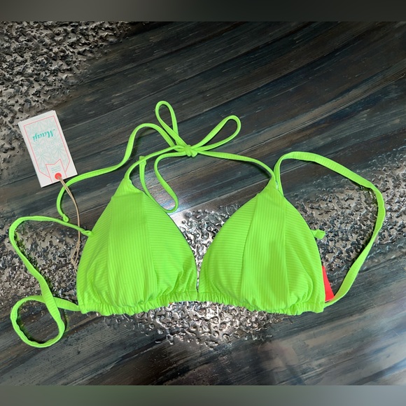 Maaji Limeade Green Edge Sliding Triangle Bikini Top size large NWT green blue - Picture 2 of 7